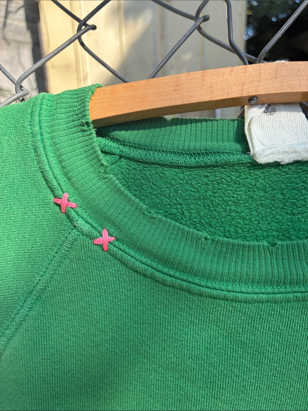 I Stole My Boyfriend’s Shirt Green Distressed Sweatshirt Smiley Face - Picture 3 of 15